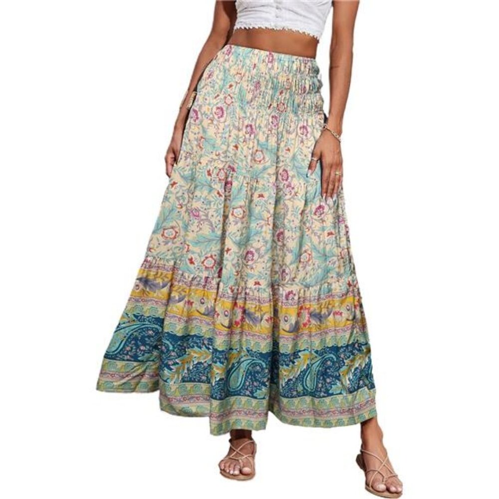 Women's 2025 Bohemian Long Skirts Flowy High Waist A Line Maxi Skirts